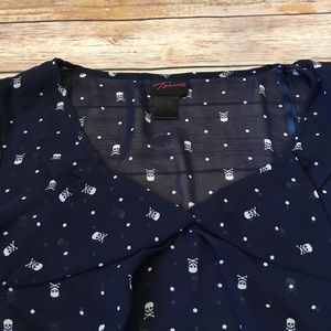 torrid Tops - Torrid Sheet Blue Blouse with Skulls, Size 0 torrid Tops - Torrid Sheet Blue Blouse with Skulls, Size 0